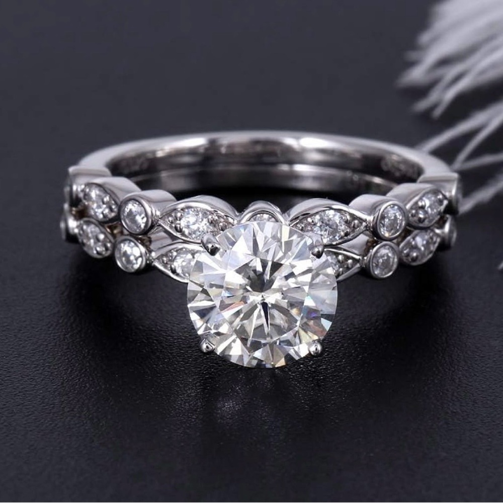 DovEggs Bridal Set Silver Center 1.5ct 7.5mm Heart Arrows Cut Size 7